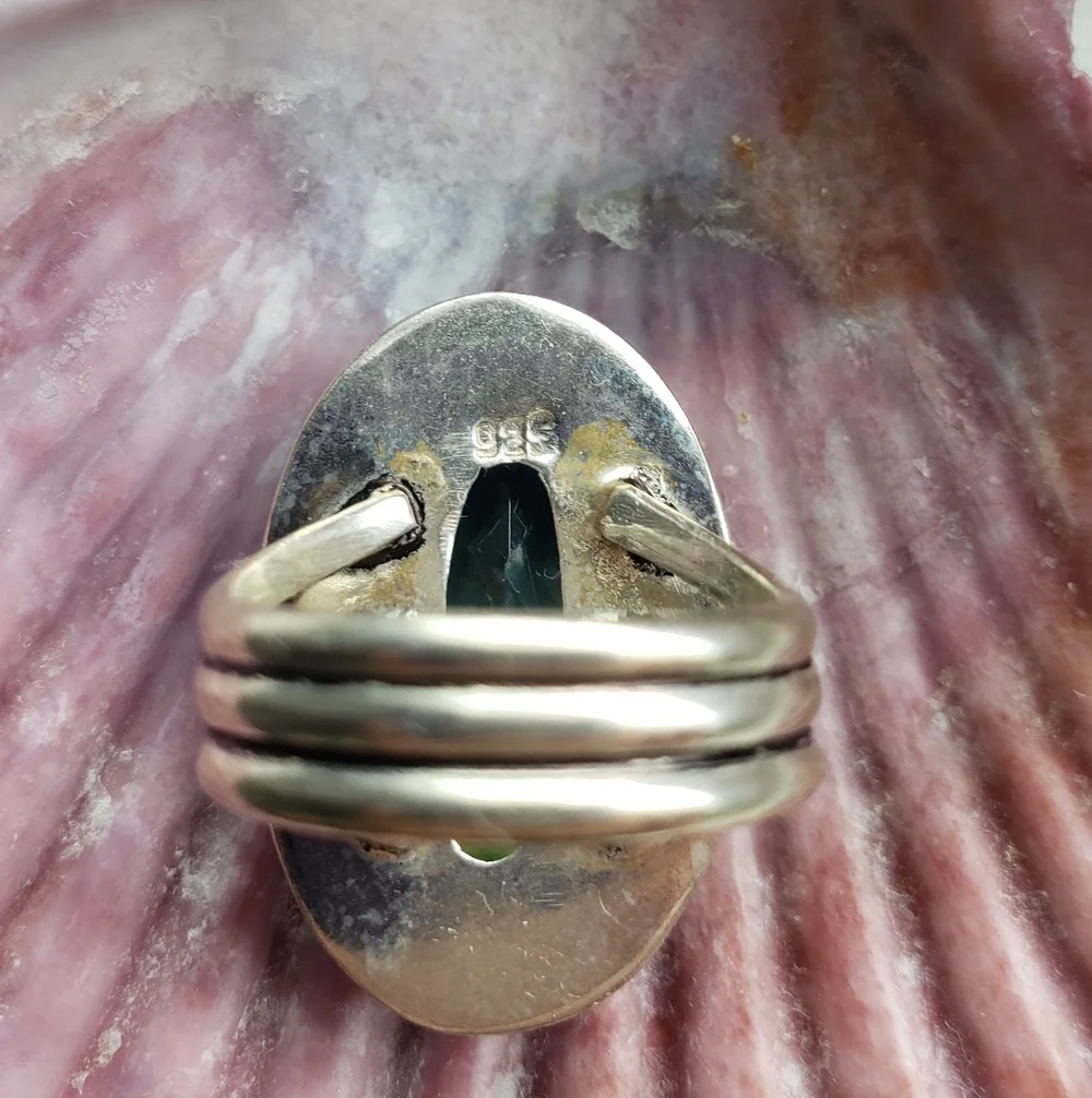 Nwot Tourmaline Blue/green Ring 925 Stamped, Nice Silver, Sz 6 Spectacular Color